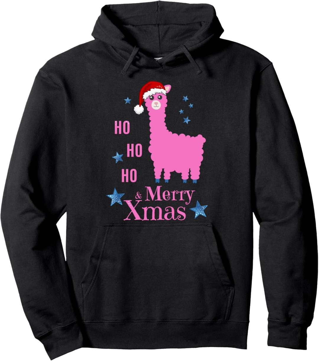 Pink Alpaka als Weihnachtsmann, Frohe Weihnachten Pullover Hoodie