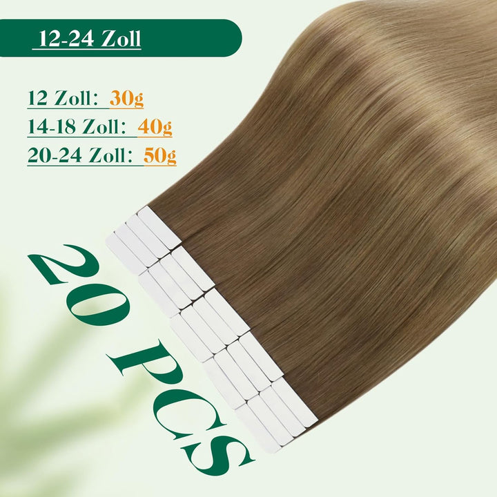 Easyouth Balayage Tape in Extensions Echthaar Seamless Glue in Haar Extensions Echthaar 20 Zoll 50g