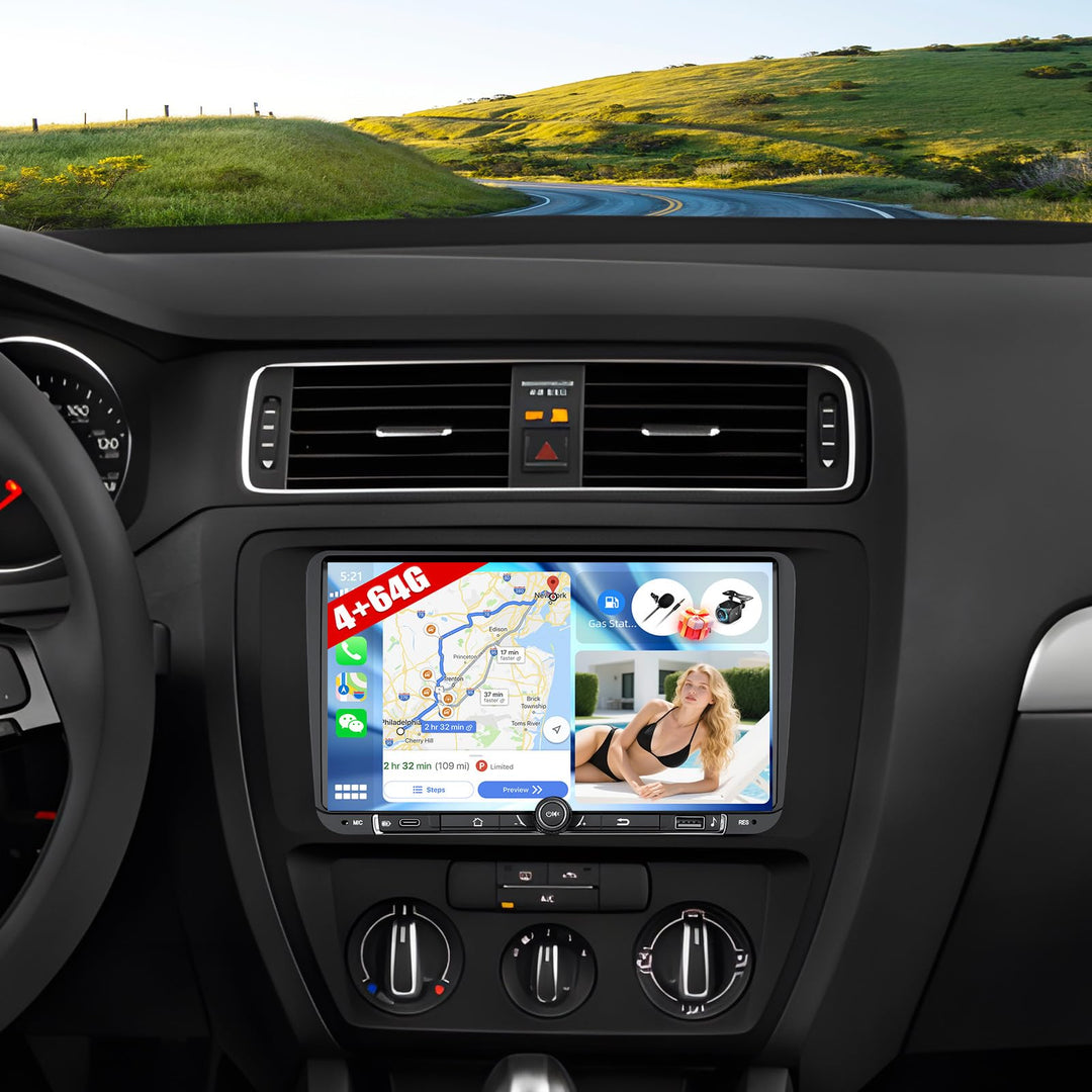 CAMECHO 4G+64G Android 15 Autoradio für VW Golf 5 Polo Skoda mit Navi Carplay Android Auto,9 Zoll Do