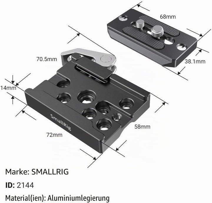 SMALLRIG Quick Release Clamp Und Platte für Arca Swiss Standard - 2144