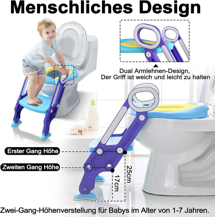 XMTECH Kinder Toilettentrainer Toilettensitz mit Treppe Faltbar Töpfchentrainer WC Trainer Höhenvers