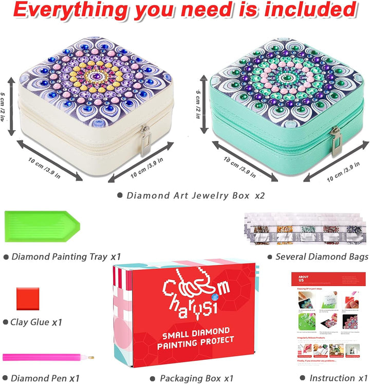 Diamond Painting Schmuckkästchen Erwachsene DIY Basteln Geschenk für Frauen | 2PC Grün und Lila, Grü