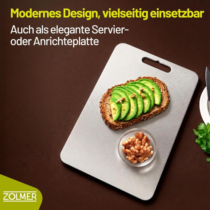 Edelstahl Schneidebrett 34×23 cm – Leicht &amp; antibakteriell, Metall Schneidebrett mit Anti-Scratch-Mu