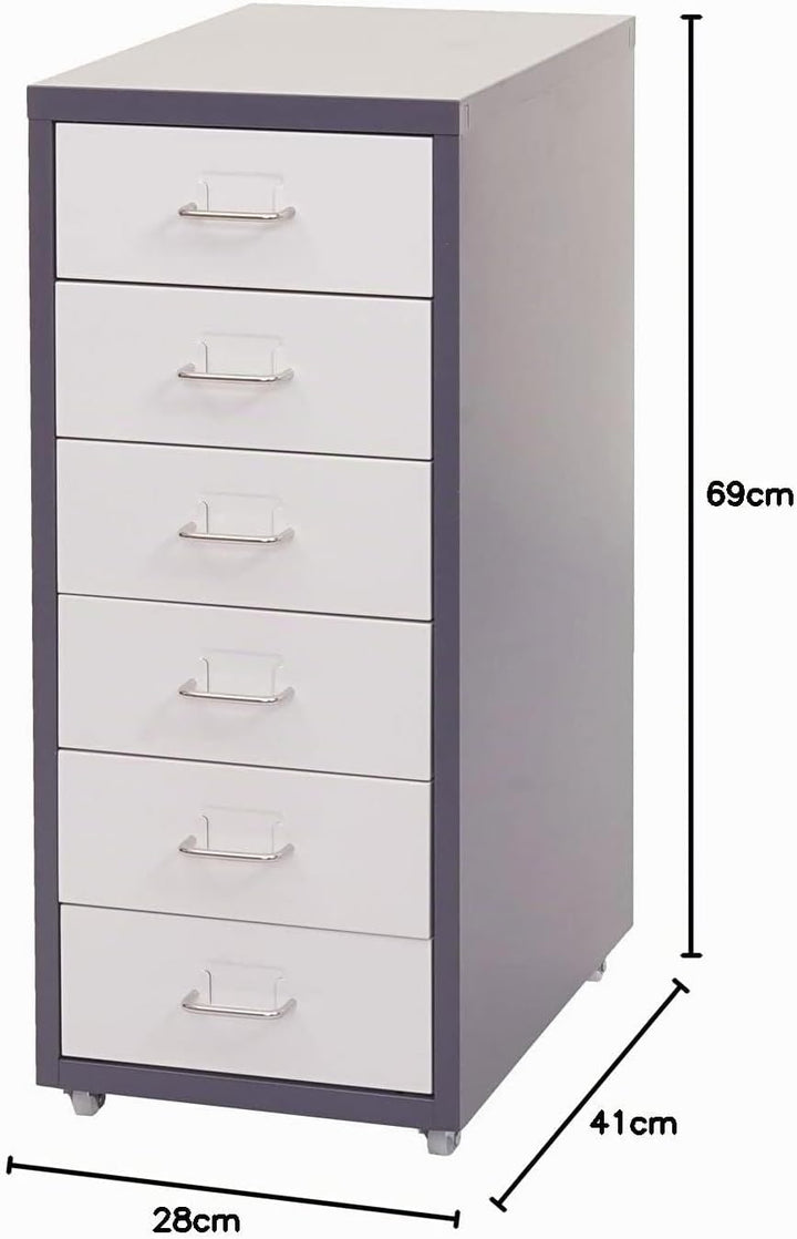 Mendler Rollcontainer Boston T851AM, Schubladenschrank Stahlschrank, 69x28x41cm 6 Schubladen - dunke
