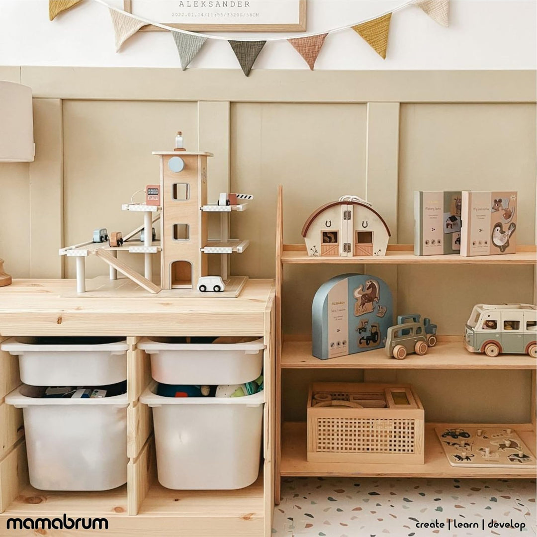 Mamabrum, Parkhaus für Kinder mit Accessoires, Auto Garage Holzgarage Kinder Holzspielzeug für Junge