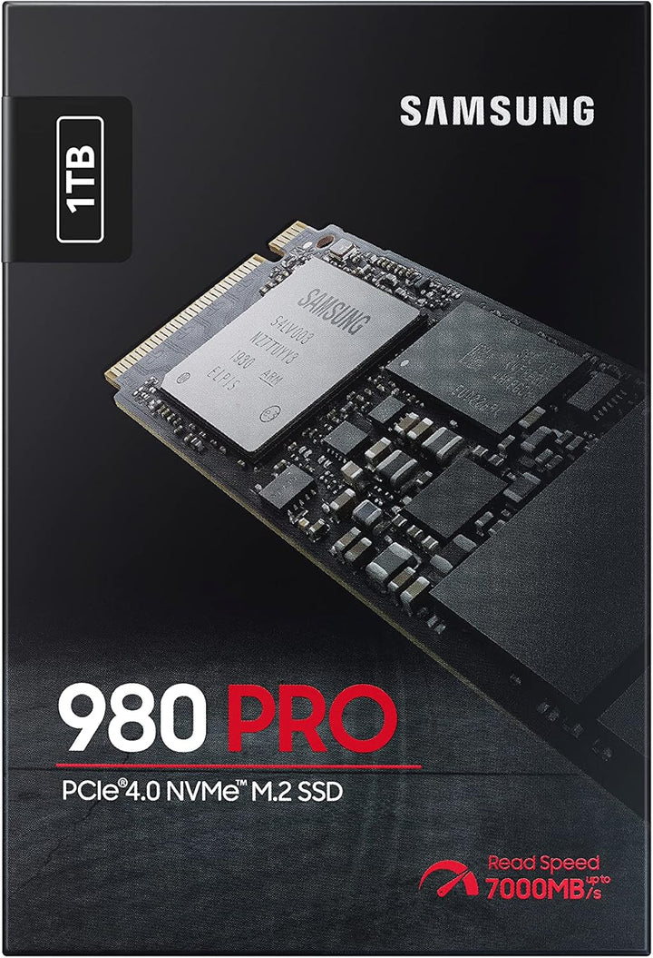 Samsung 980 PRO NVMe M.2 SSD, 1 TB, PCIe 4.0, 7.000 MB/s Lesen, 5.000 MB/s Schreiben, Interne SSD fü