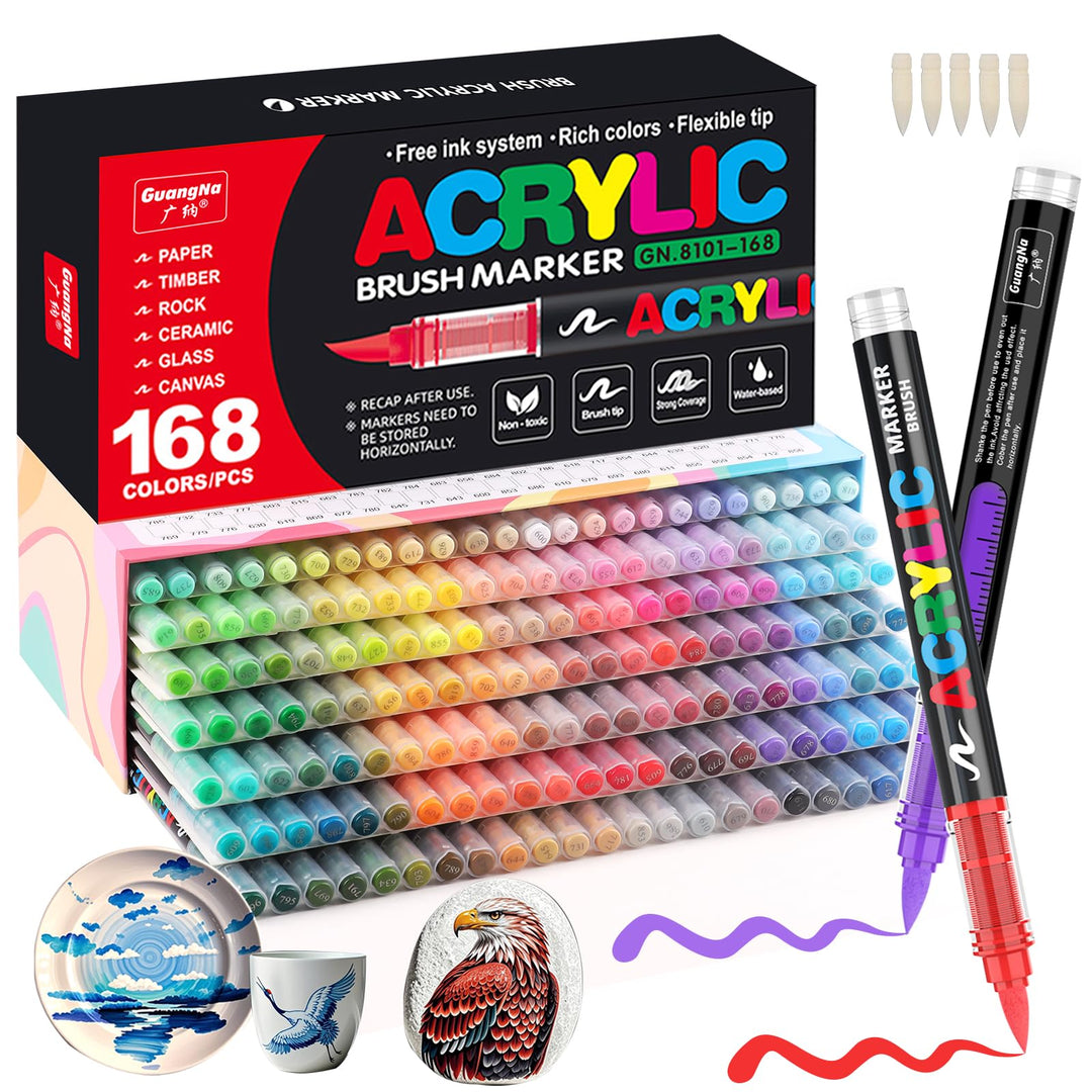 Acrylstifte, 168 Farben Acrylic Marker mit flexibler Pinselspitze, Direktflüssigkeit Acrylic Paint M