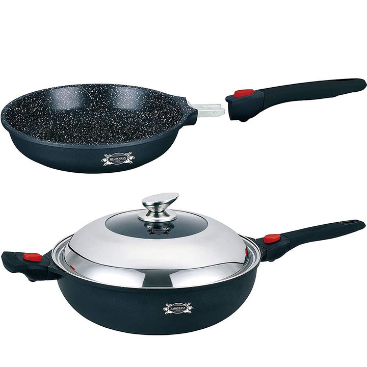 HAUSSMANN heritage Wok 32 cm + Bratpfanne 32 cm – Aluminiumguss – Steinoptik‑Antihaftbeschichtung –