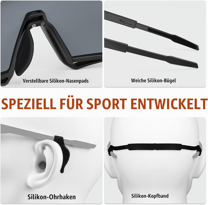 X-TIGER Fahrradbrille, UV400 mit 5 Wechselgläser,Herren Damen Sportbrille, Starker TR90 Frame,Outdoo