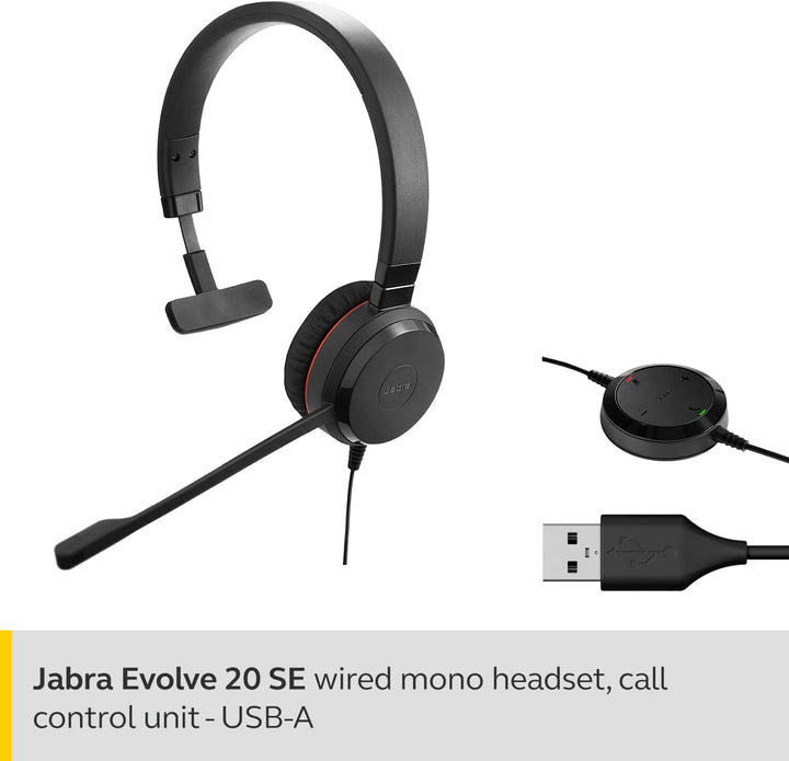 Jabra Evolve 20 SE Mono Headset – Microsoft Teams zertifizierte Kopfhörer für VoIP Softphone mit pas
