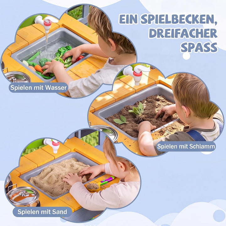 COSTWAY Matschküche Kinder Outdoor, Spielküche mit Wassertank &amp; Wasserhahn