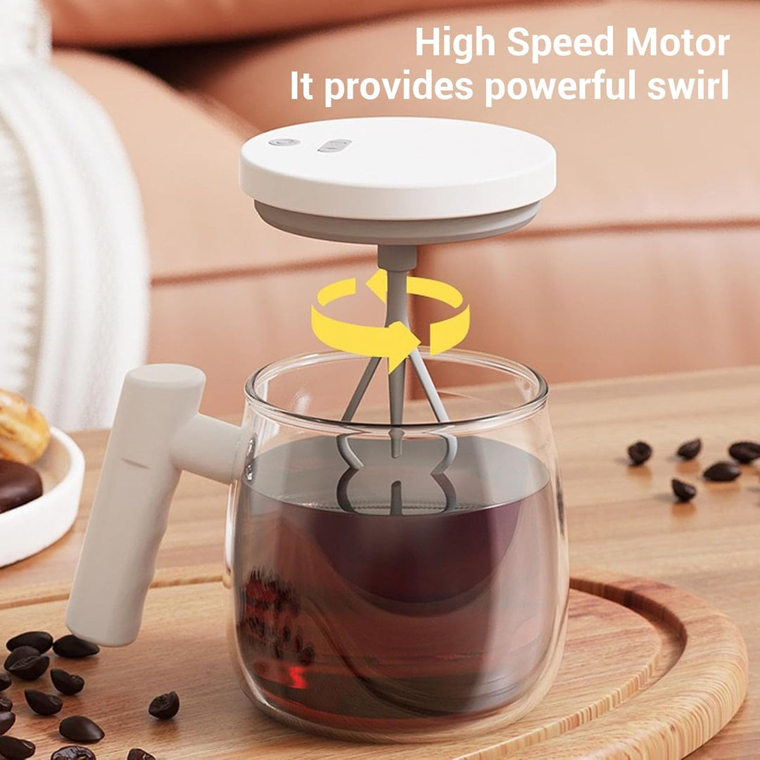 Fockety Selbstrührende Kaffeetasse, 400 ml Glas-Elektromixbecher mit Deckel und Griff, über USB aufl