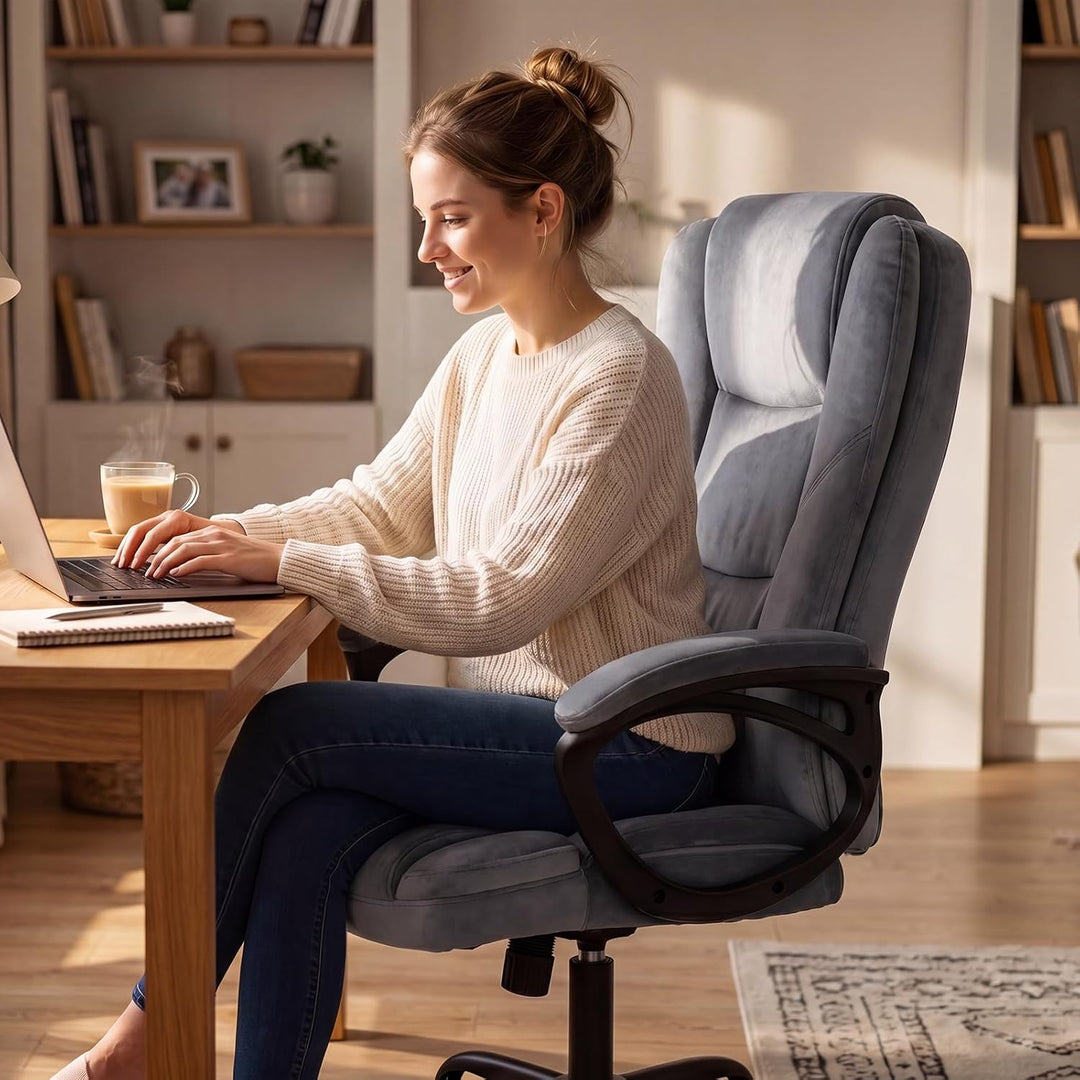 Bürostuhl mit Wippfunktion 150kg, Chefsessel Hohe Rückenlehne Grau, Grau