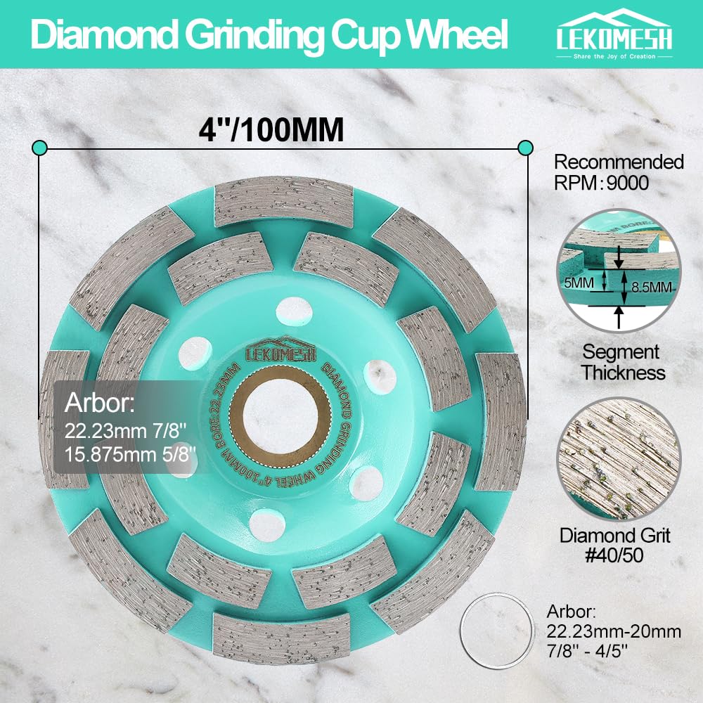 Diamant Schleifscheibe 100mm - Doppelreihe Diamant Schleiftopf für Beton, Granit, Marmor, Mauerwerk,