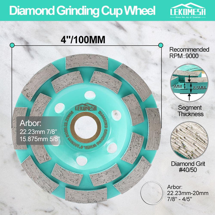 Diamant Schleifscheibe 100mm - Doppelreihe Diamant Schleiftopf für Beton, Granit, Marmor, Mauerwerk,