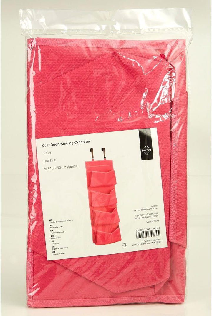 Premier Housewares 4 Tvaschen Über Tür Hot Pink 4 Tier Hanging Organizer, Polyester, Rosa, 10x34x90,