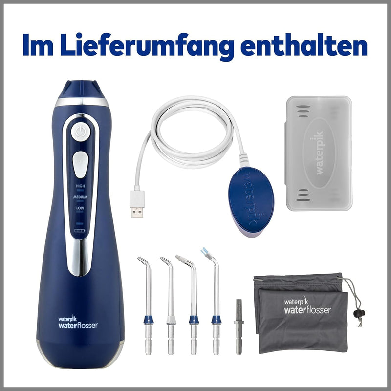 Waterpik Kabellose Munddusche Advanced, 4 Aufsätze, Druckbereich 3,1 bis 5,2 bar, 3 Druckeinstellung