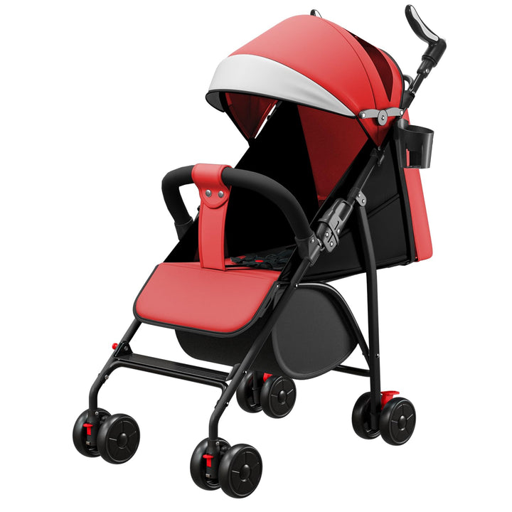 Kinderwagen mit Verstellbarem Schiebegriff, 4-Rad Liegebuggy ab 0–4 Jahre, Höhenverstellbar, Leicht