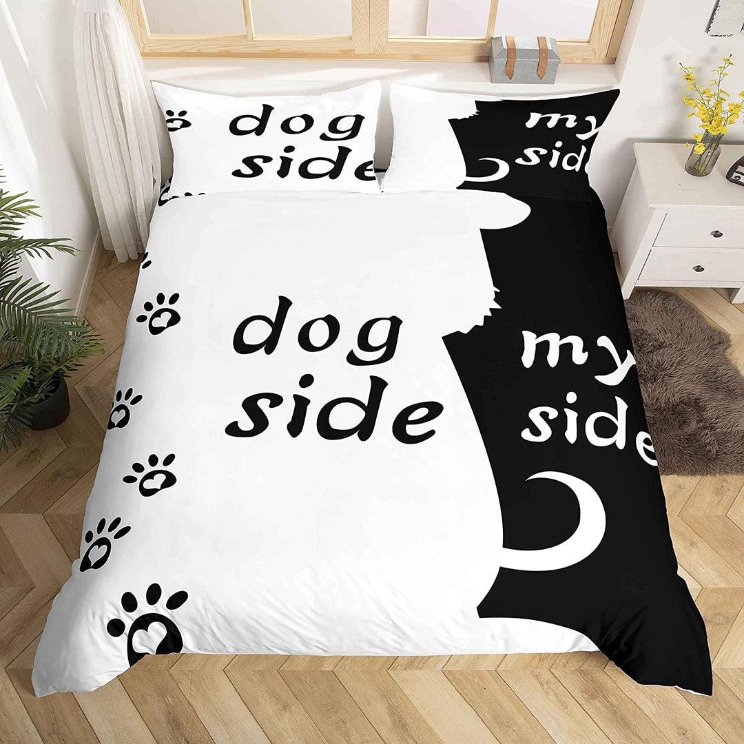 Homewish Dog Side and My Side Bettwäsche Set,155x220 Schwarz Weiss Hundedeckenbezug Set,für Mädchen,
