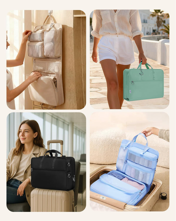 WANDF 6-in-1 Packing Cubes Koffer Organizer mit 360°-Aufhängehaken, Wasserabweisende Packwürfel Komp