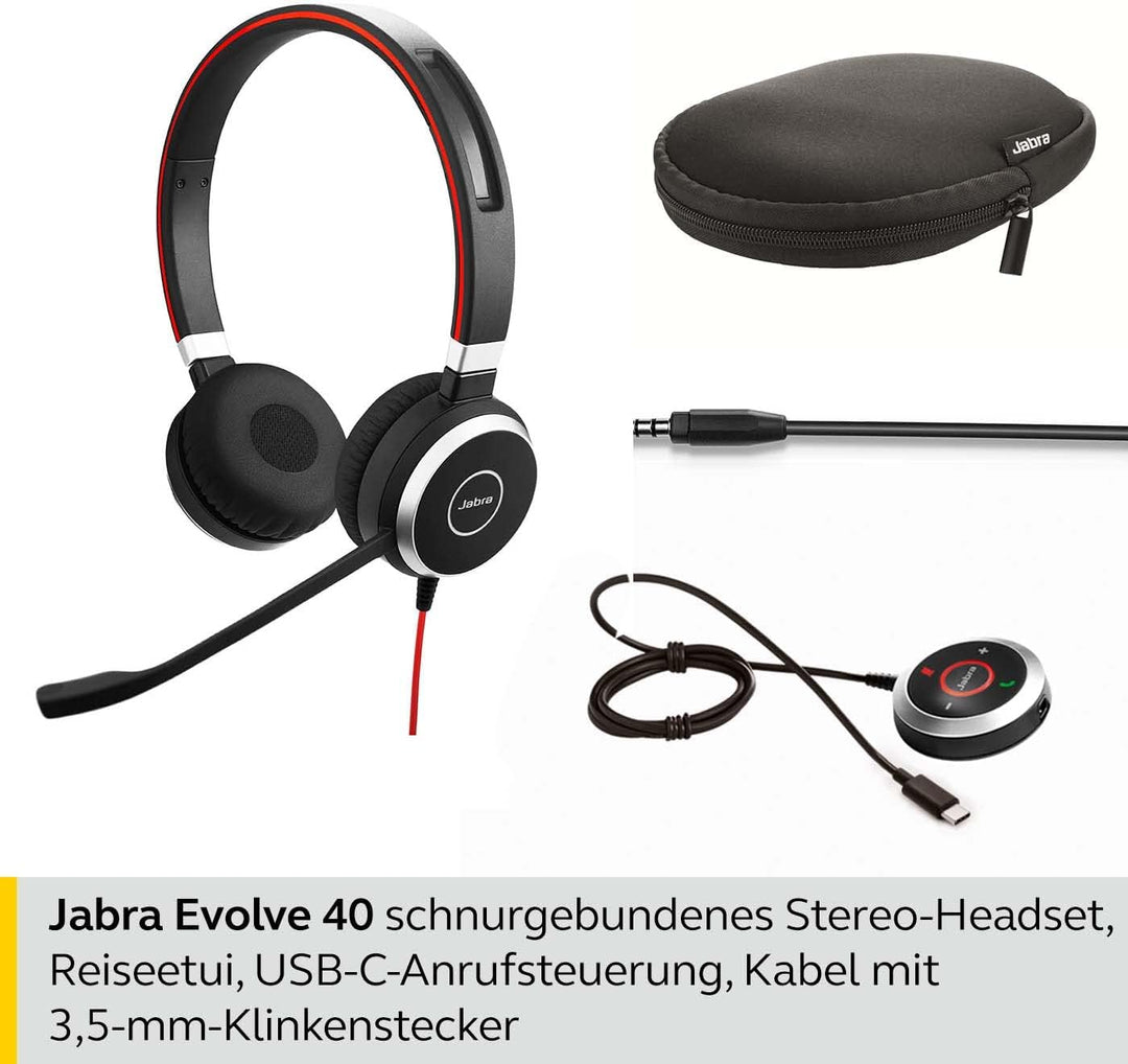 Jabra Evolve 40 MS Stereo Headset – Microsoft Teams Certified Headphones for VoIP Softphone with Pas