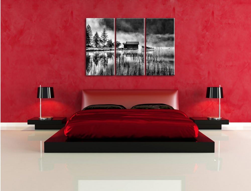 Pixxprint Idyllische Waldhäuschen als Leinwandbild/Grösse: 3 Teilig (120x80) cm/Wandbild/Kunstdruck/