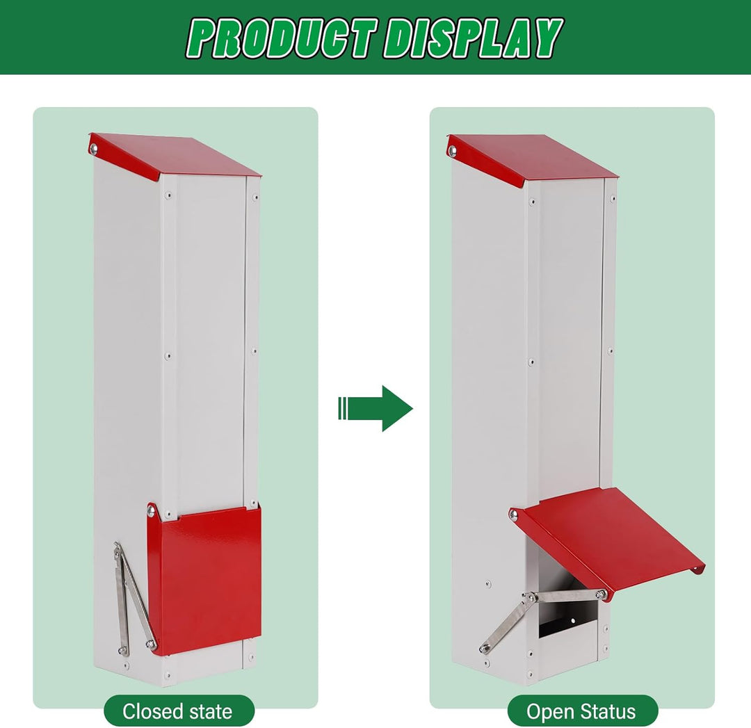 MUYIRTED Edelstahl-Futterautomat Hühner, Futtertrog Hühner, EIN Regenfester Futterautomat Kann Aufge