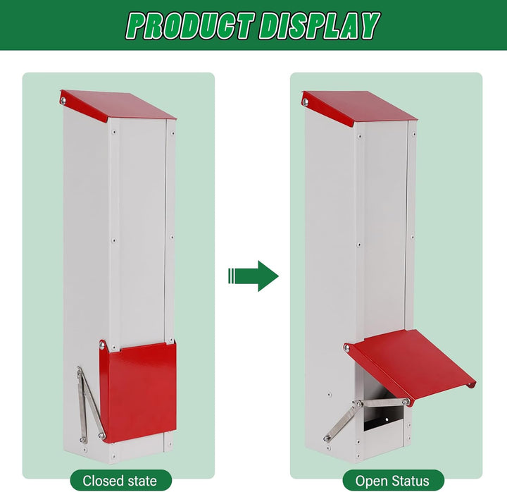 MUYIRTED Edelstahl-Futterautomat Hühner, Futtertrog Hühner, EIN Regenfester Futterautomat Kann Aufge