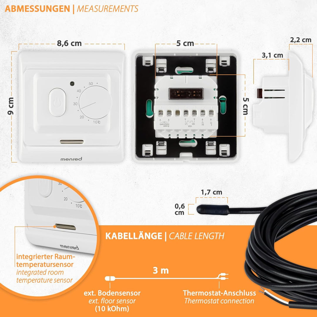 E71 analog Thermostat Unterputz Raumregler für elektrische Fussbodenheizung & NC-Stellantriebe einfa