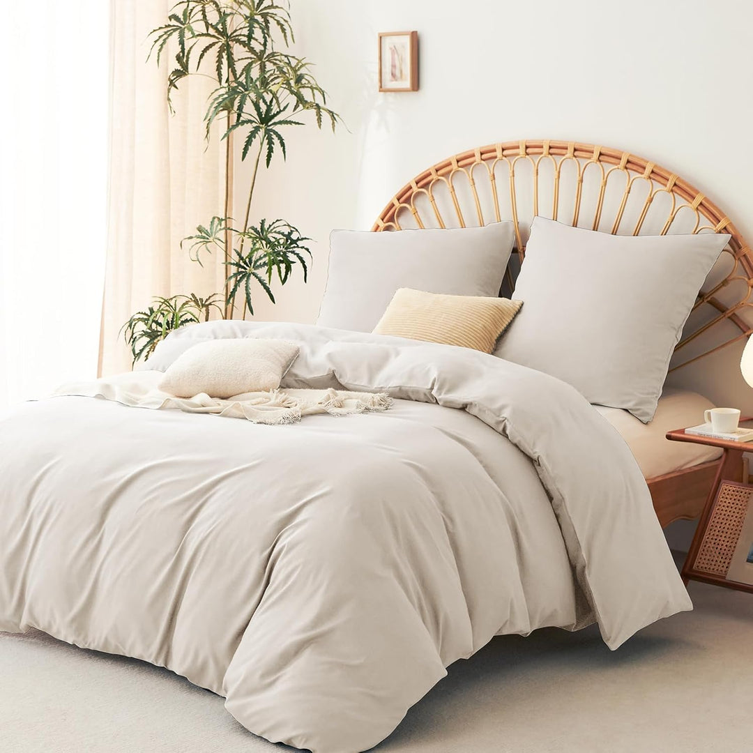 WAVVE Bettwäsche 240x260 3 teilig Beige - Bettbezug 260 x 240 Set mit Kissenbezügen 65x65 cm, Bettwä