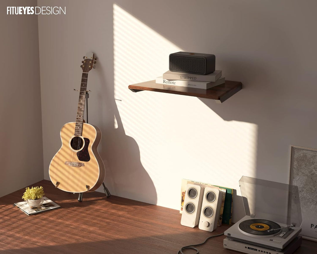 FITUEYES Design Multimedia Wandregal, Schweberegal aus Holz & Metall, HiFi Rack für TV Komponenten D