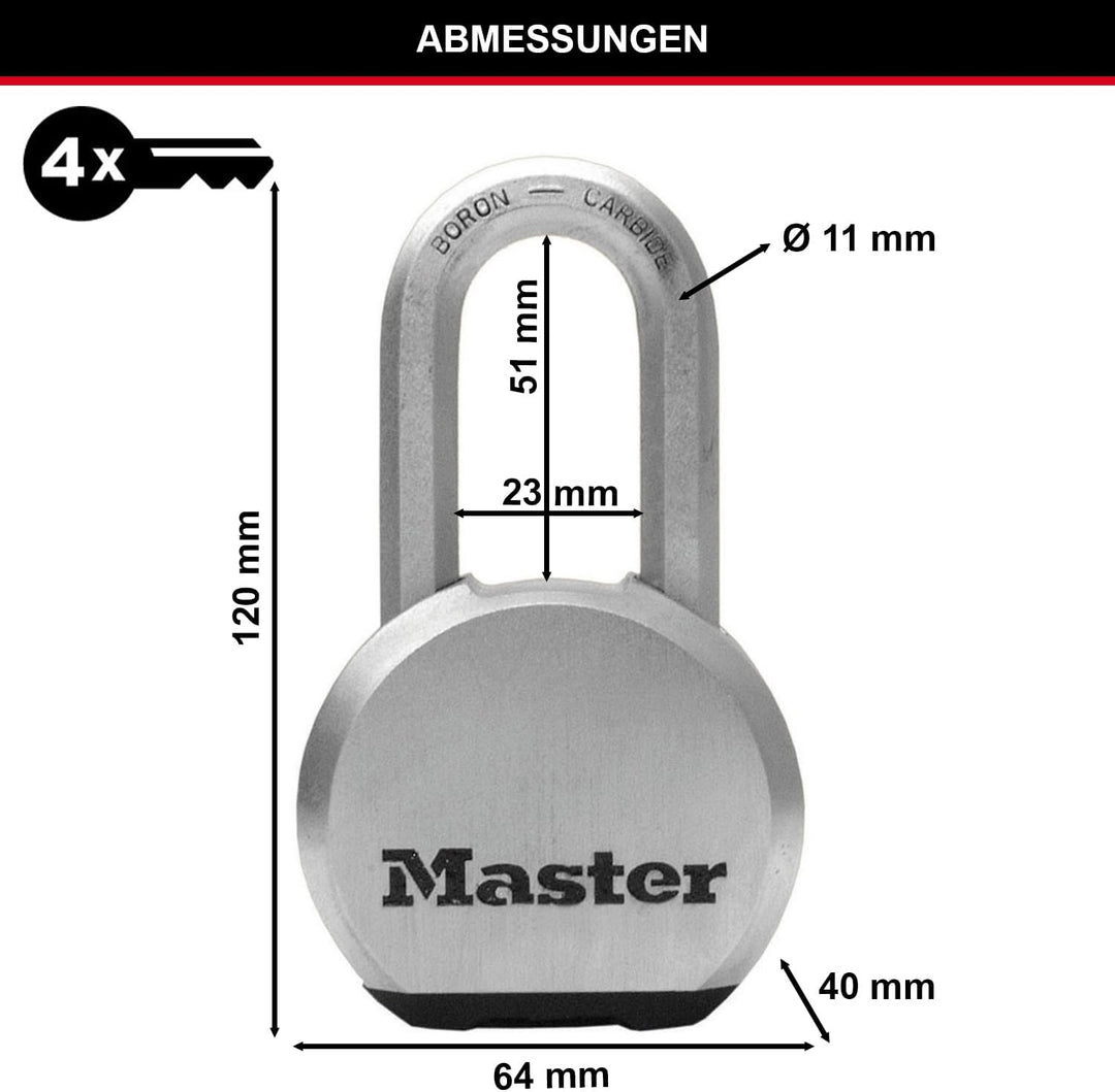 MASTER LOCK M930EURDLH Excell Vorhängeschloss 69mm lamellierter Stahl (Wasserbeständig) Lang Bügel +