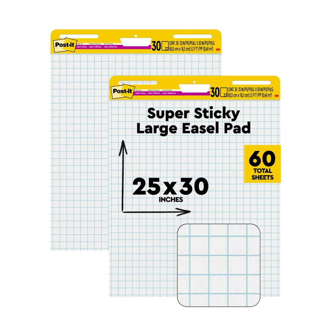 Post-it Super Sticky Meeting Chart, kariert, 2 Blöcke, 635 mm x 762 mm Kariert 2 Stück, Kariert 2 St