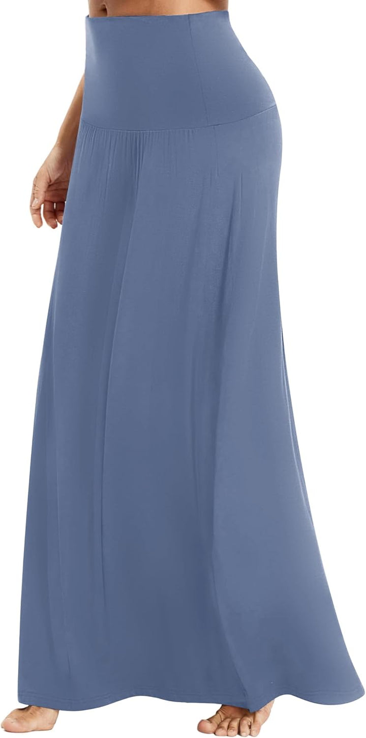 Damen Sommer Hohe Taille Boho Yoga Maxi Rock Elastisch Pull On Lang Röcke S Graublau, S Graublau