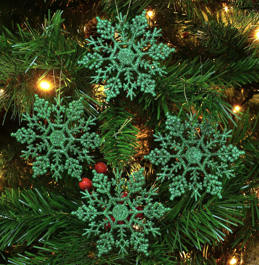 Christmas Concepts® Packung mit 12-10 cm Glitter Schneeflocke zum Aufhängen - Weihnachtsschmuck (Grü