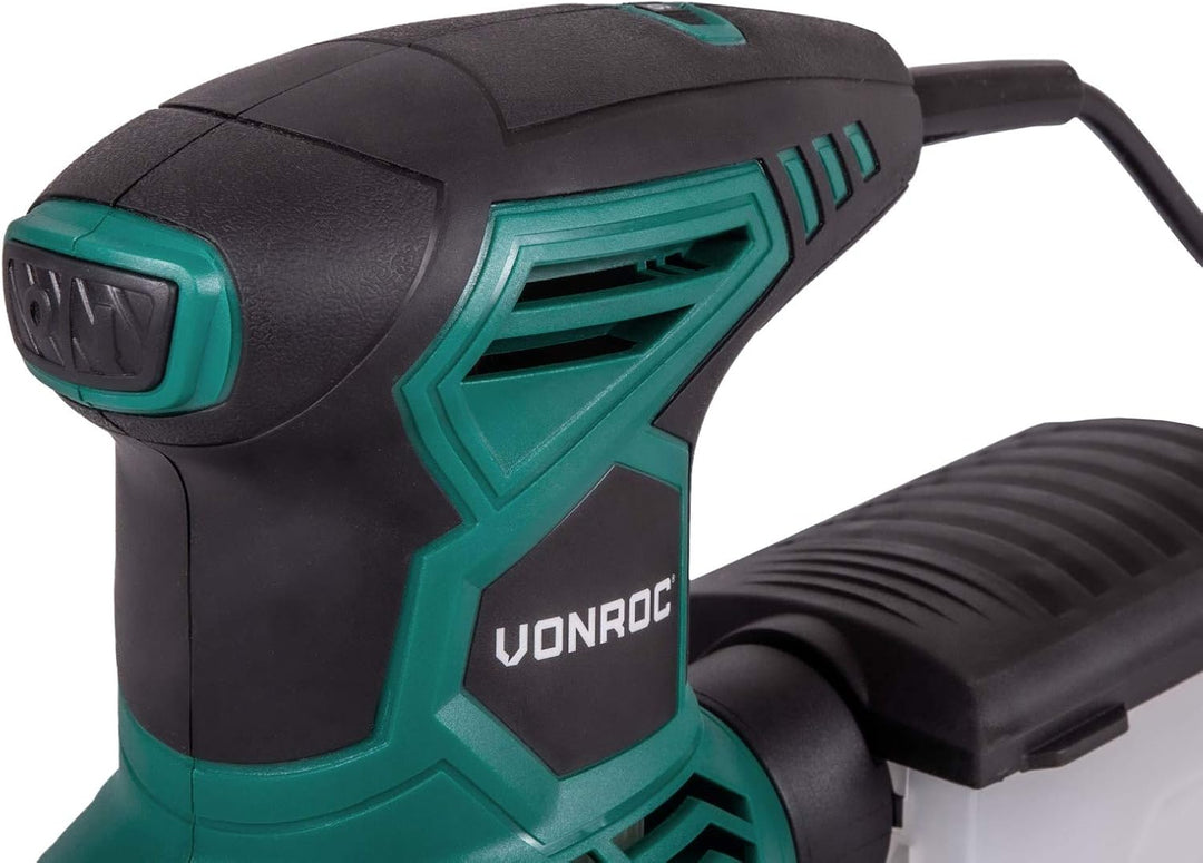 VONROC Exzenterschleifer elektrisch, Schleifmaschine - Handschleifer mit Staubbehälter 300W, 13.000/