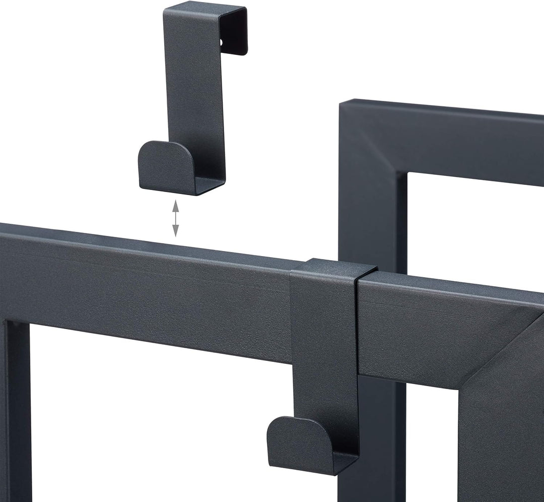 Relaxdays, anthrazit Kaminholzregal mit 2 Ablagen, aus Stahl, 4 Haken für Kaminbesteck, Brennholzreg