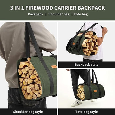 Feuerholz-Trage-Rucksack, CYUREAY wasserabweisende Feuerholz-Tasche, stabile Holzklotz-Tragetasche m