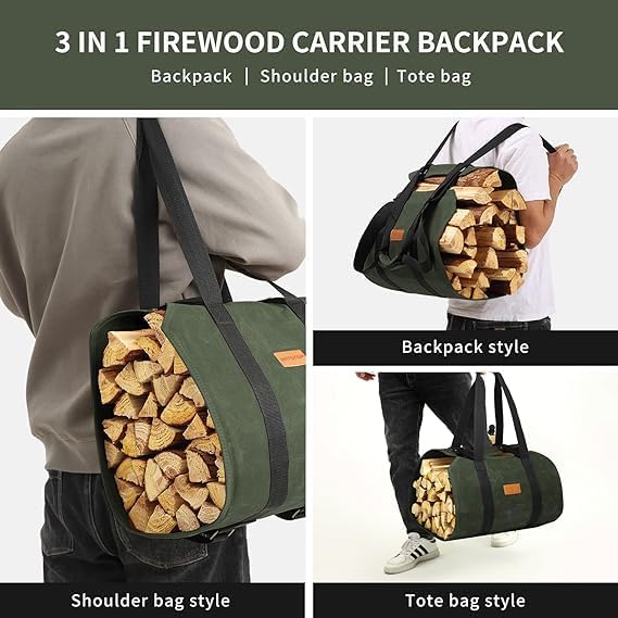 Feuerholz-Trage-Rucksack, CYUREAY wasserabweisende Feuerholz-Tasche, stabile Holzklotz-Tragetasche m
