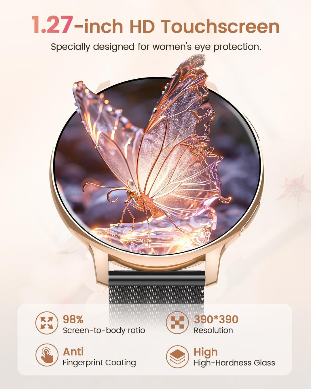 RUXINGX Smartwatch Damen, 1.27" Smart Watch Rund mit Telefonfunktion, 24H SpO2 Pulsuhr, Fitnessuhr m