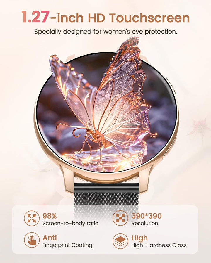 RUXINGX Smartwatch Damen, 1.27" Smart Watch Rund mit Telefonfunktion, 24H SpO2 Pulsuhr, Fitnessuhr m