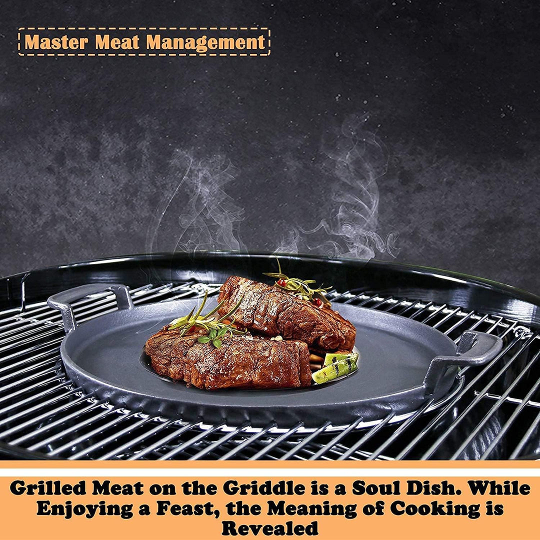Denmay Universal Gusseisen Grillpfanne, gross rund Gusspfanne mit zwei Griffe und zwei Ausgiesser, m