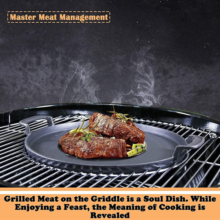 Denmay Universal Gusseisen Grillpfanne, gross rund Gusspfanne mit zwei Griffe und zwei Ausgiesser, m