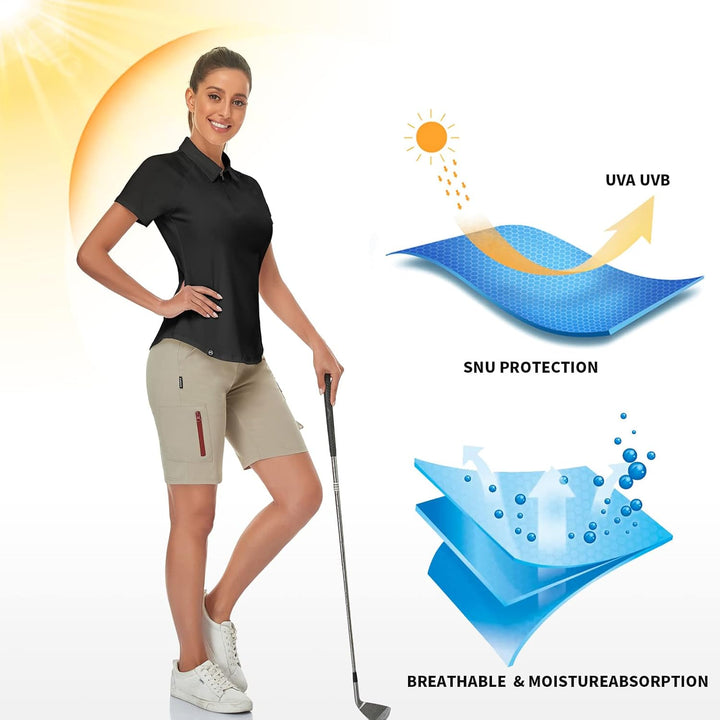 Soneven Poloshirt für Damen Kurzarm Sportshirt mit 1/4 Reissverschluss Sport Tshirts Schnelltrocknen