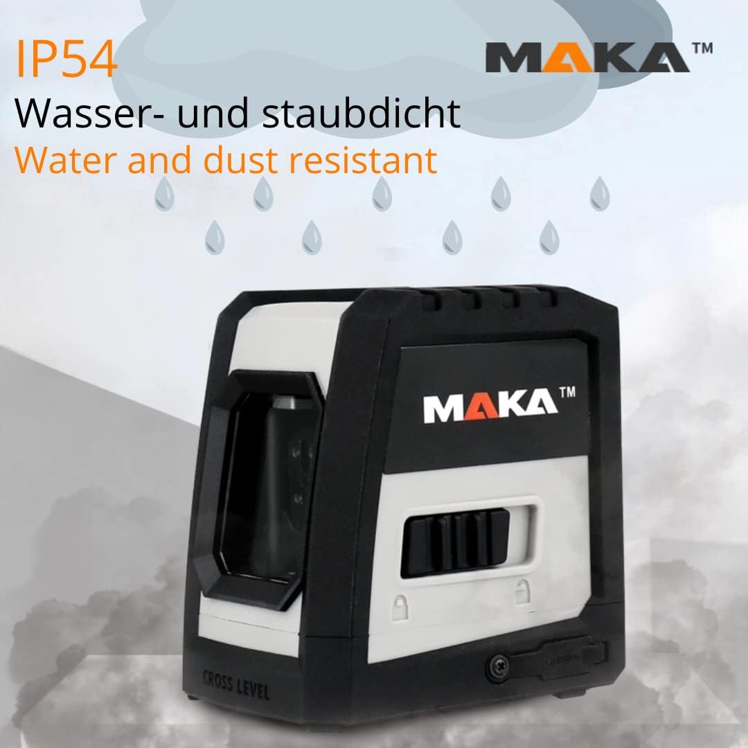 MAKA Grüner Kreuzlinienlaser - USB-C aufladbar - 0,3 mm/m - 4° Selbstnivellierend Linienlaser - IP54