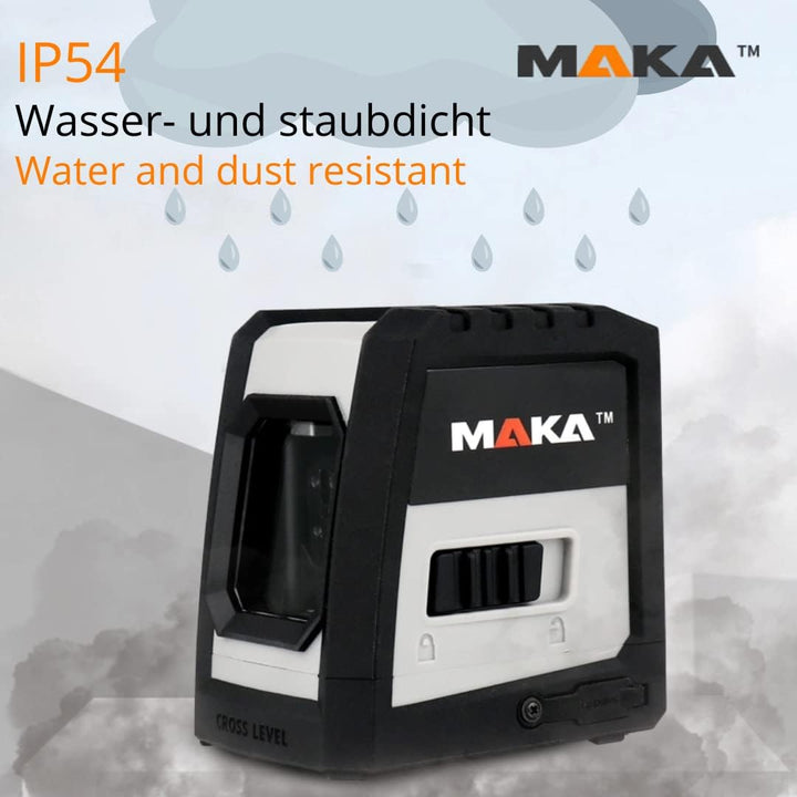 MAKA Grüner Kreuzlinienlaser - USB-C aufladbar - 0,3 mm/m - 4° Selbstnivellierend Linienlaser - IP54