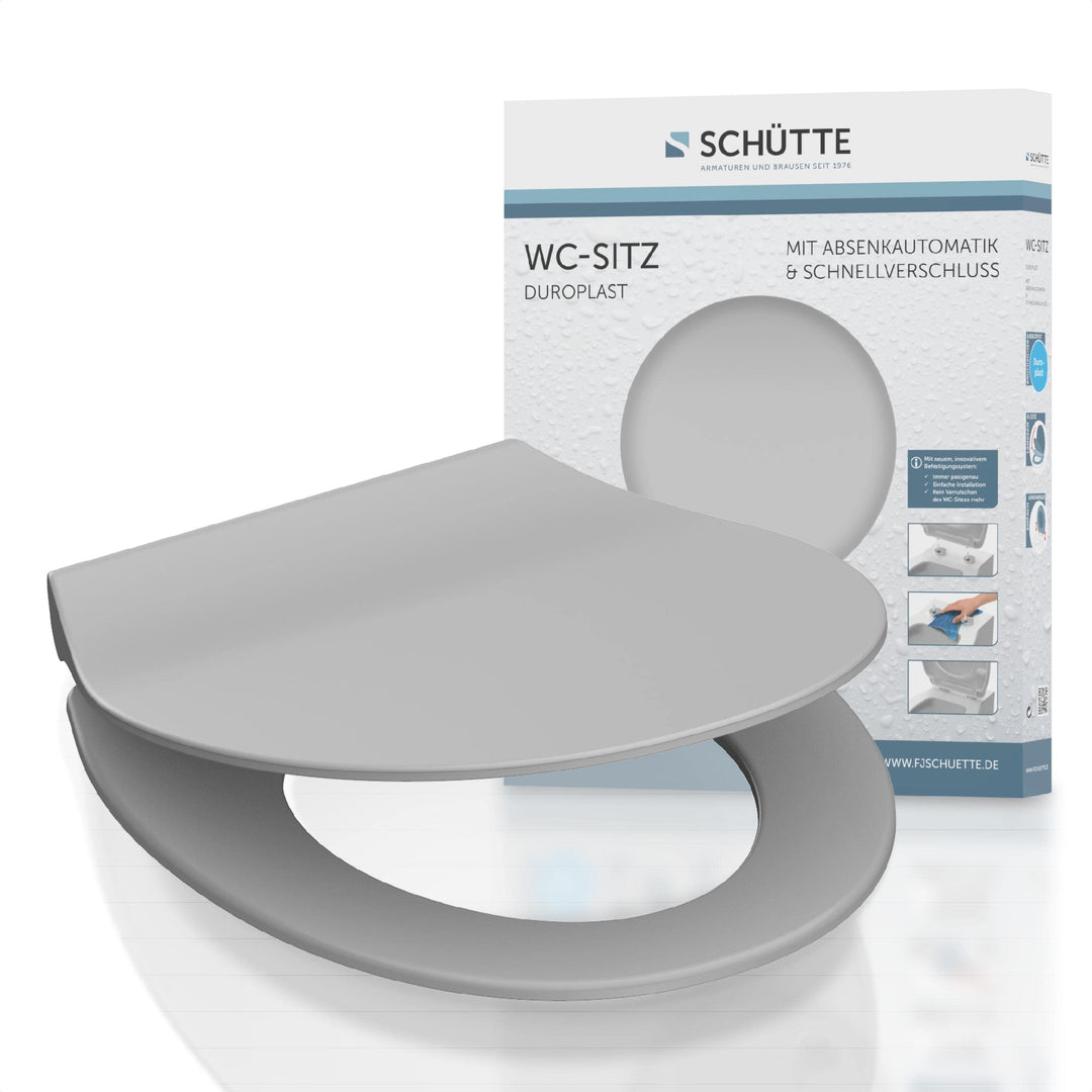 SCHÜTTE 82702 WC-Sitz Duroplast SLIM GREY, Toilettensitz mit Absenkautomatik und Schnellverschluss f