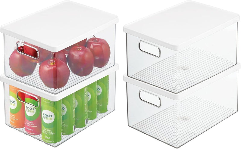 mDesign 4er-Set Kühlschrankbox – Kühlschrank Vorratsdose mit Griffen und abnehmbarem Deckel – lebens