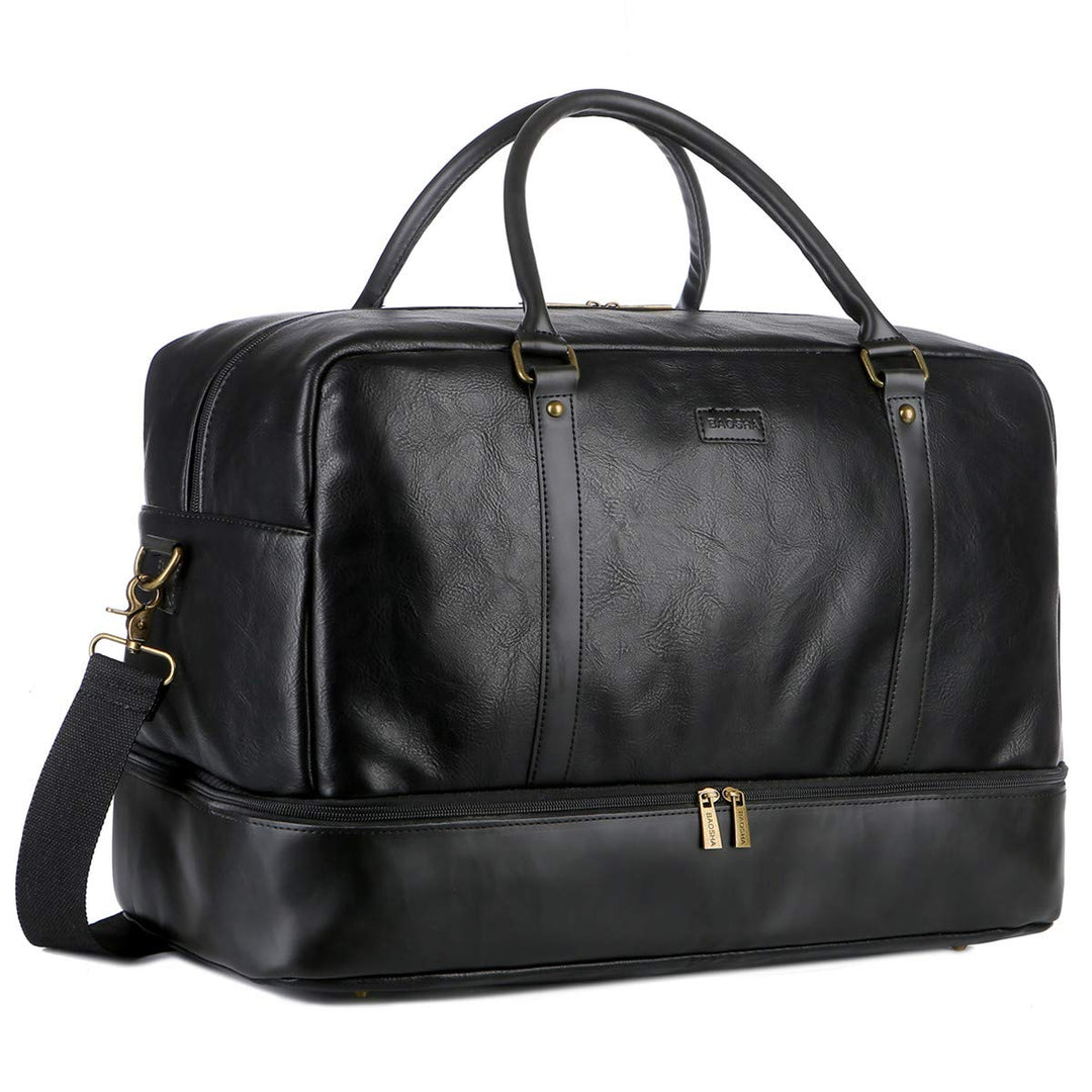 BAOSHA Gross Leder Reisetasche Handgepäck Travel Duffel Carry On Bag Weekender Tasche mit Schuhfach