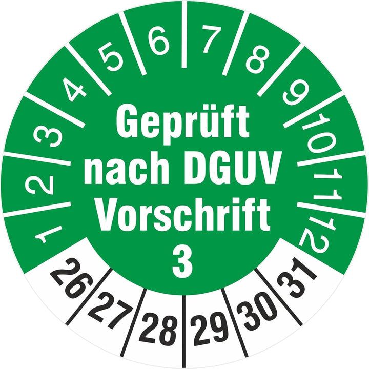 500 Prüfplaketten Prüfetiketten geprüft nach DGUV Vorschrift 3 rund 18 mm 2022-2027 500 18mm Durchme